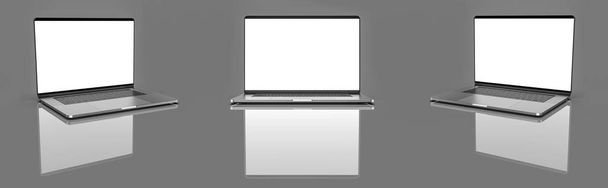 Set laptops, sjablonen op een grijze achtergrond. Model, model, ontwerp. - Foto, afbeelding