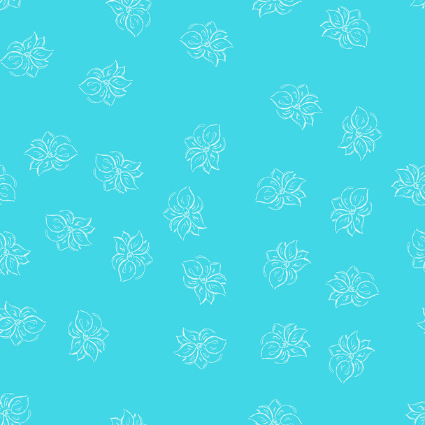 Seamless hand drawn pattern of abstract rose flowers isolated on blue background. Vector floral illustration. Outline floral seamless pattern. Outline - Vector, Imagen