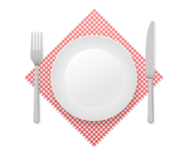 Vacsora tányér, kés és villa. Vektorállomány illusztrációja. - Vektor, kép