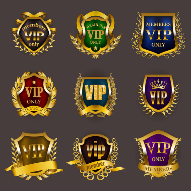 Set of gold vip monograms for graphic design on gray background. - Vector, Image