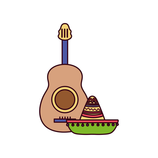 絶縁されたメキシコのギターと帽子のベクトルデザイン - ベクター画像