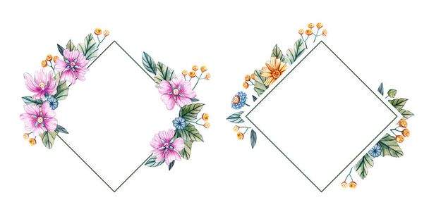 Cadre carré floral de fleurs sauvages aquarelle
. - Photo, image
