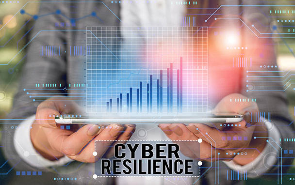 Почерк написания текста Cyber Resilience. Понятие, означающее измерение того, насколько хорошо предприятие может анализировать кибератаку
. - Фото, изображение