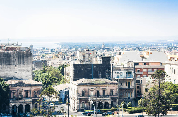 Catania rooftops, aerial cityscape, travel to Sicily, Italy. - 写真・画像