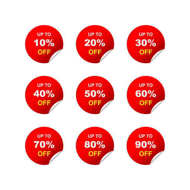 Venta de etiquetas redondas conjunto de 10, 20, 30, 40, 50, 60, 70, 80, 90 por ciento de descuento en un fondo blanco. Ilustración vectorial EPS 10
 - Vector, imagen