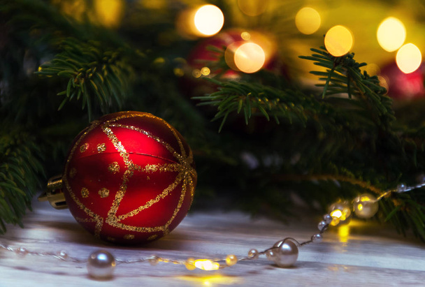Decorated Christmas tree on blurred, sparkling and fairy background - Valokuva, kuva