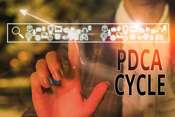 PDCAサイクルを示す概念的な手書き。業務用写真テキストの使用は、プロセスと製品を制御し、改善し続ける. - 写真・画像