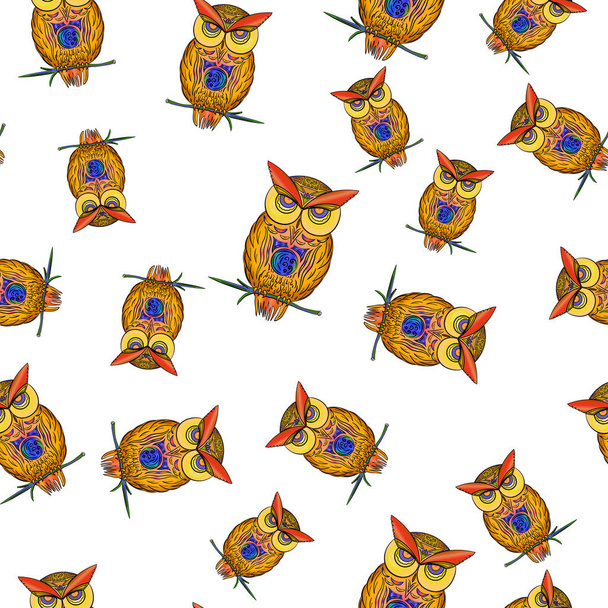 pattern of bright owls on white background - Вектор,изображение