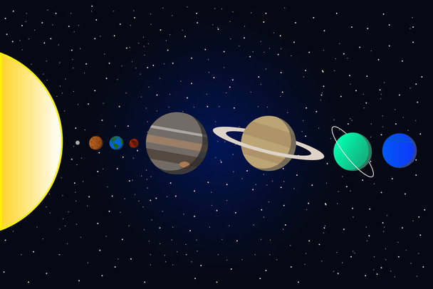 Εικόνα ηλιακού συστήματος με πλανήτες και ήλιο. Διάνυσμα. - Διάνυσμα, εικόνα