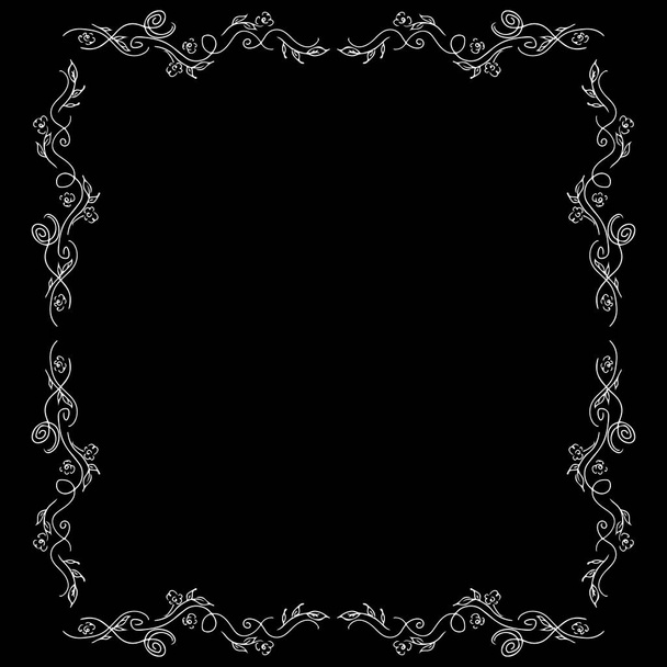 Wedding floral frame in vintage style isolated on black background. Nature illustration. Wedding pattern. Vector vintage illustration. Floral frame design - Vecteur, image