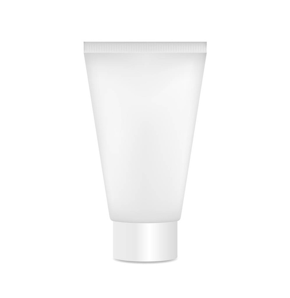  maqueta de tubo osmético para una crema, exfoliante, loción o leche corporal. Tubo blanco sobre fondo blanco
. - Foto, Imagen