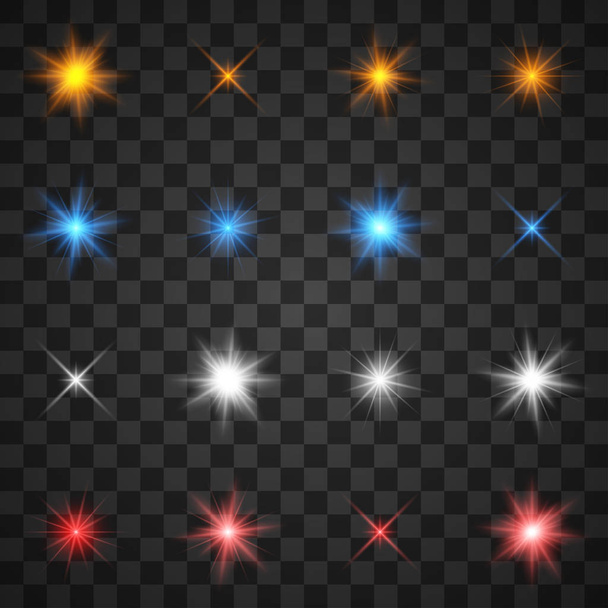 Efectos de luz brillante, explosión de estrellas con destellos sobre fondo transparente
 - Vector, imagen
