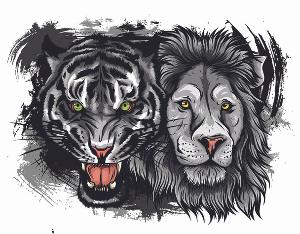Stickvektor buntes Musterset mit Löwe, japanischem Tiger, Leopard. - Vektor, Bild