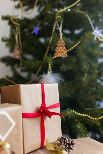 Christmas tree with present boxes under it - Fotografie, Obrázek