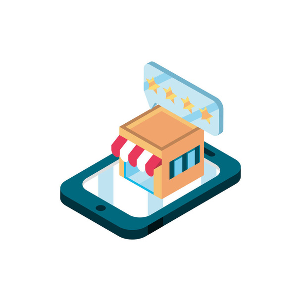 smartphone store chat online shopping isometric icon - Vecteur, image
