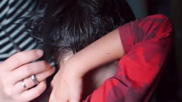 Close-up of hair cutting on the head. - Footage, Video