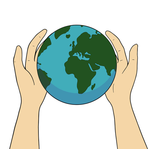 El planeta Tierra en manos del hombre. Ilustración vectorial aislada sobre fondo blanco
 - Vector, imagen
