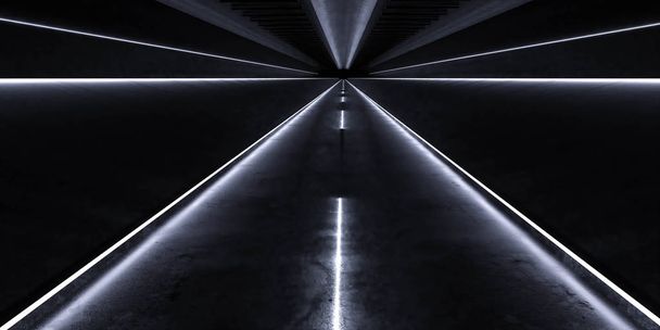 Estrada urbana sombria e misteriosa à noite luz azul discreta 3D renderizar ilustração
 - Foto, Imagem