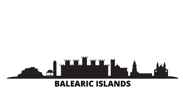 Ισπανία, Balearis Islands Skyline απομονωμένη διανυσματική απεικόνιση. Ισπανία, Βαλεαρίδες Νήσοι ταξιδεύουν μαύρο αστικό τοπίο - Διάνυσμα, εικόνα