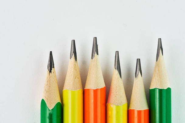 Colour pencils isolated on white background close up. - Photo, Image