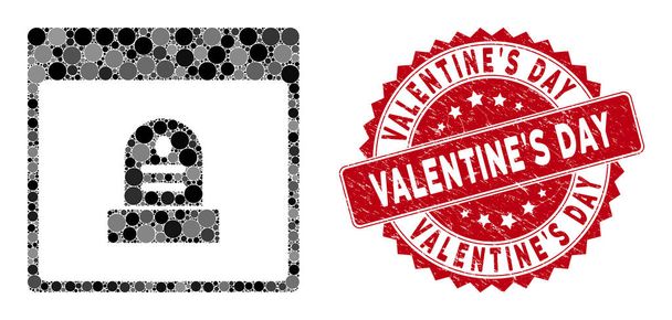 Collage Memorial Tombstone Calendar Page with Grunge Valentine'S Day Stamp - Διάνυσμα, εικόνα