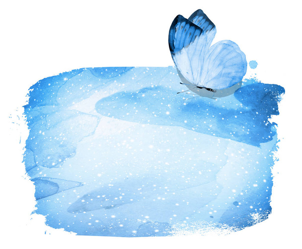 Aquarel achtergrond met vlinder op wit - Foto, afbeelding