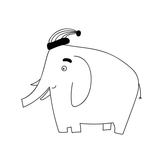 Carino cartone animato doodle elefante con cappello di Babbo Natale. Vettore logo isolato su sfondo bianco. contorno illustrazione in bianco e nero, elemento di design
 - Vettoriali, immagini