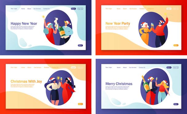 Winter holidays landing page template. Set of concept for web pages on New Year party celebration theme. - ベクター画像