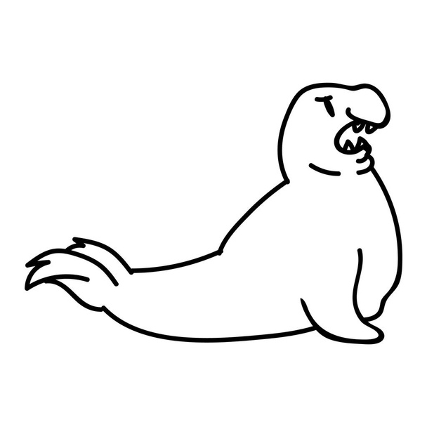 Αξιολάτρευτο Cartoon Elephant Seal Ξαπλωμένη Clip Art. Εικονίδιο ζώων του νερού. Χέρι Σχεδιασμένο Χαριτωμένο Predator Εικονογράφηση Doodle γραμμή τέχνη επίπεδη χρώμα. Απομονωμένο μωρό, παιδικός σταθμός και χαρακτήρας άγριας φύσης. Διάνυσμα. - Διάνυσμα, εικόνα