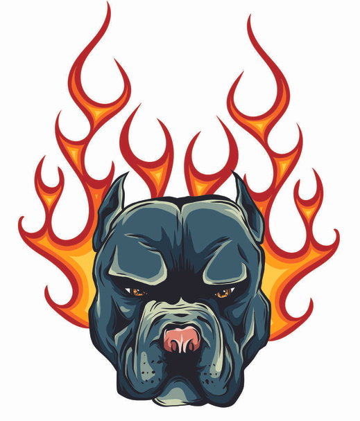 Bull Dog Flame Tattoo in Beast Mode illustration - Vector, Image