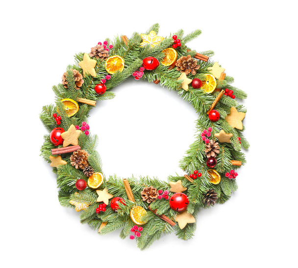 Beautiful Christmas wreath on white background - Photo, Image