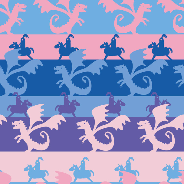 fantasia a righe vettoriale senza cuciture con draghi e cavalieri in rosa e blu
 - Vettoriali, immagini