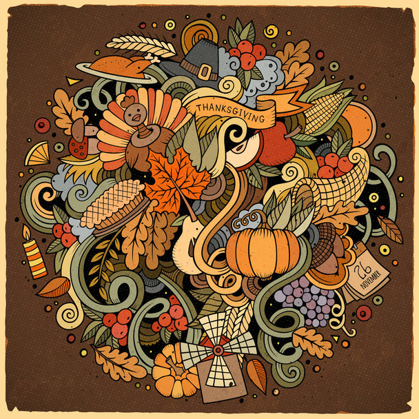 Dessin animé mignon gribouillis dessin à la main illustration de Thanksgiving
 - Photo, image