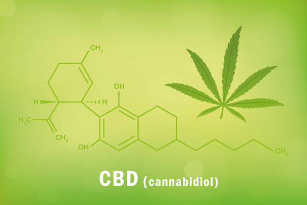 cbd cannabidiol chemische formule met cannabisblad - Vector, afbeelding