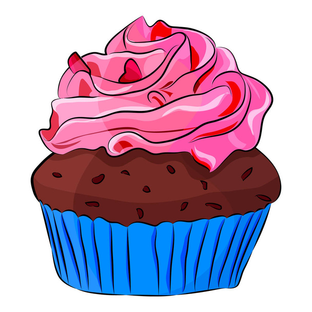 Cute cartoon cupcake Isolated on the white background. Vector illustration. - Vector, Imagen