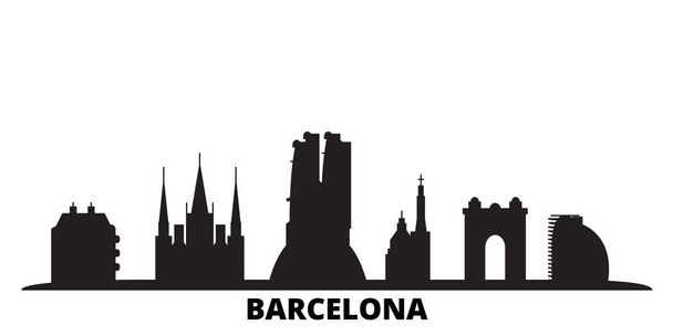 Іспанія, Барселона Місто Небесна ізольована векторна ілюстрація. Іспанія, Барселона Місто подорожує чорним пейзажем - Вектор, зображення