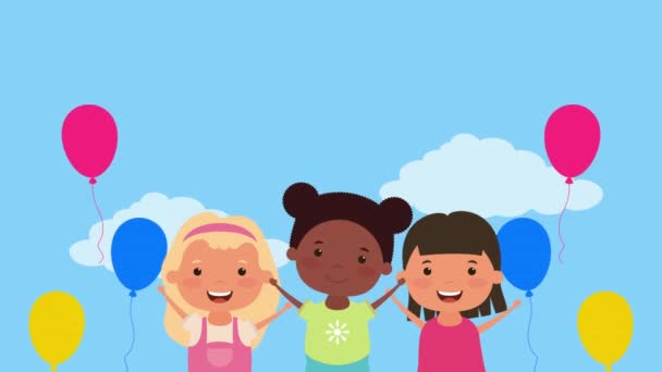 niñas interracial con globos helio
 - Imágenes, Vídeo