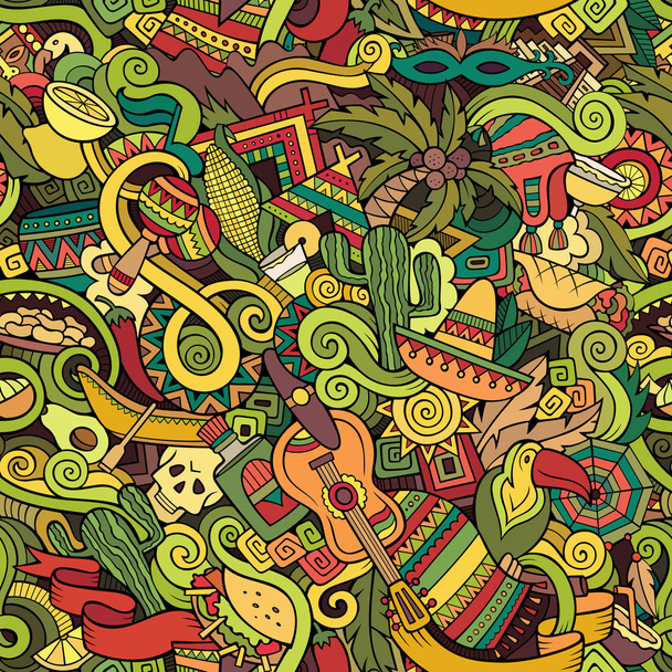 Cartoon cute doodles Latin America seamless pattern - 写真・画像