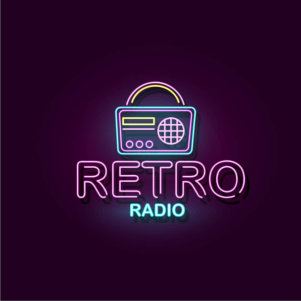Retro Radio glowing neon lights banner realistic vector illustration isolated. - Vector, Image