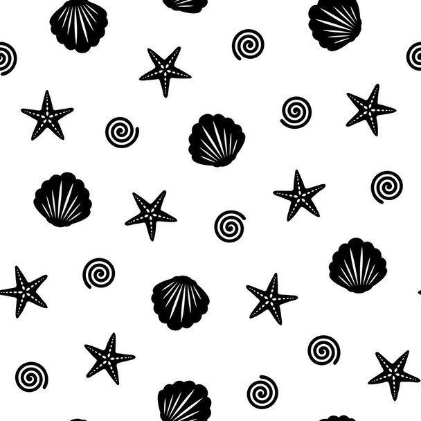 ヒトデと貝殻のシームレスなパターン - ベクター画像