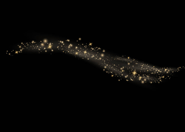 Toz kıvılcımları ve altın yıldızlar özel ışıkla parlıyor. Şeffaf bir arkaplanda vektör parıldıyor. Noel ışığı etkisi. Parlak sihirli toz parçacıkları. - Vektör, Görsel