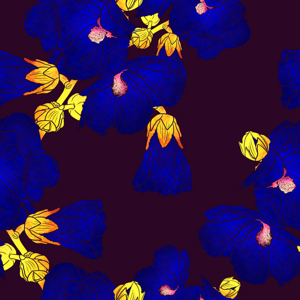 Seamless pattern with hollyhock flowers - Fotografie, Obrázek