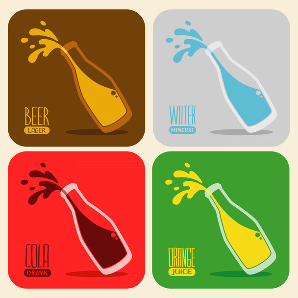 レトロな飲み物、ガラス瓶内のベクトルを設定 - ベクター画像