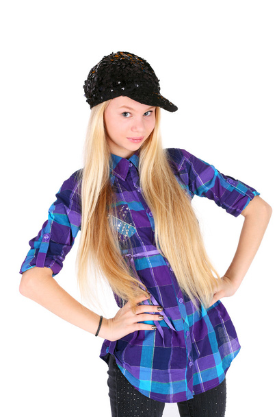 Modern girl in the checkered shirt - Valokuva, kuva