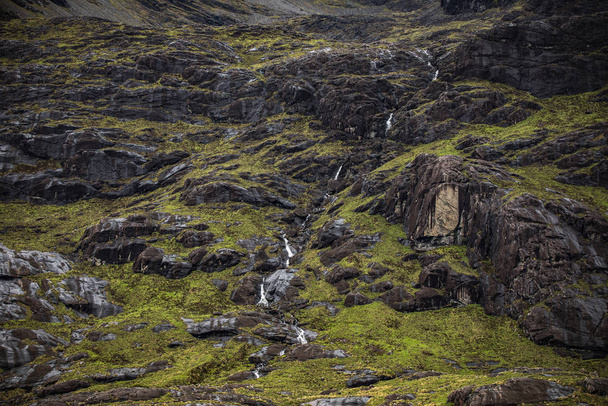 Malownicze krajobrazy górskiej rzeki z tradycyjnym charakterem Szkocji. - Zdjęcie, obraz