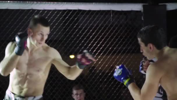 Fight in the MMA octagon. Slow motion. Kyiv. Ukraine - Filmagem, Vídeo