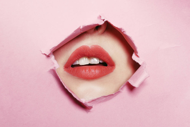 Big beautiful lips, beauty salon, lip enhancement, Botox. Beauti - Photo, Image