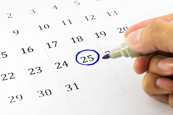 μπλε κύκλο. σήμα για το ημερολόγιο στην 25. - Φωτογραφία, εικόνα