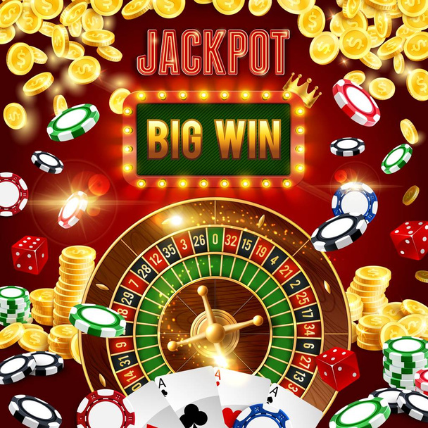 Casino poker, roda da fortuna jackpot grande vitória
 - Vetor, Imagem
