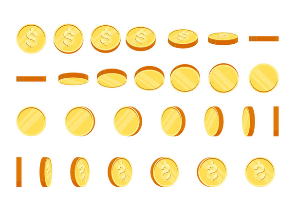 Conjunto de monedas de sprites vectoriales para rotación en diferentes proyecciones. Conjunto de monedas de oro aislado. Para aplicaciones y juegos móviles, de escritorio y web. Moneda digital
 - Vector, Imagen